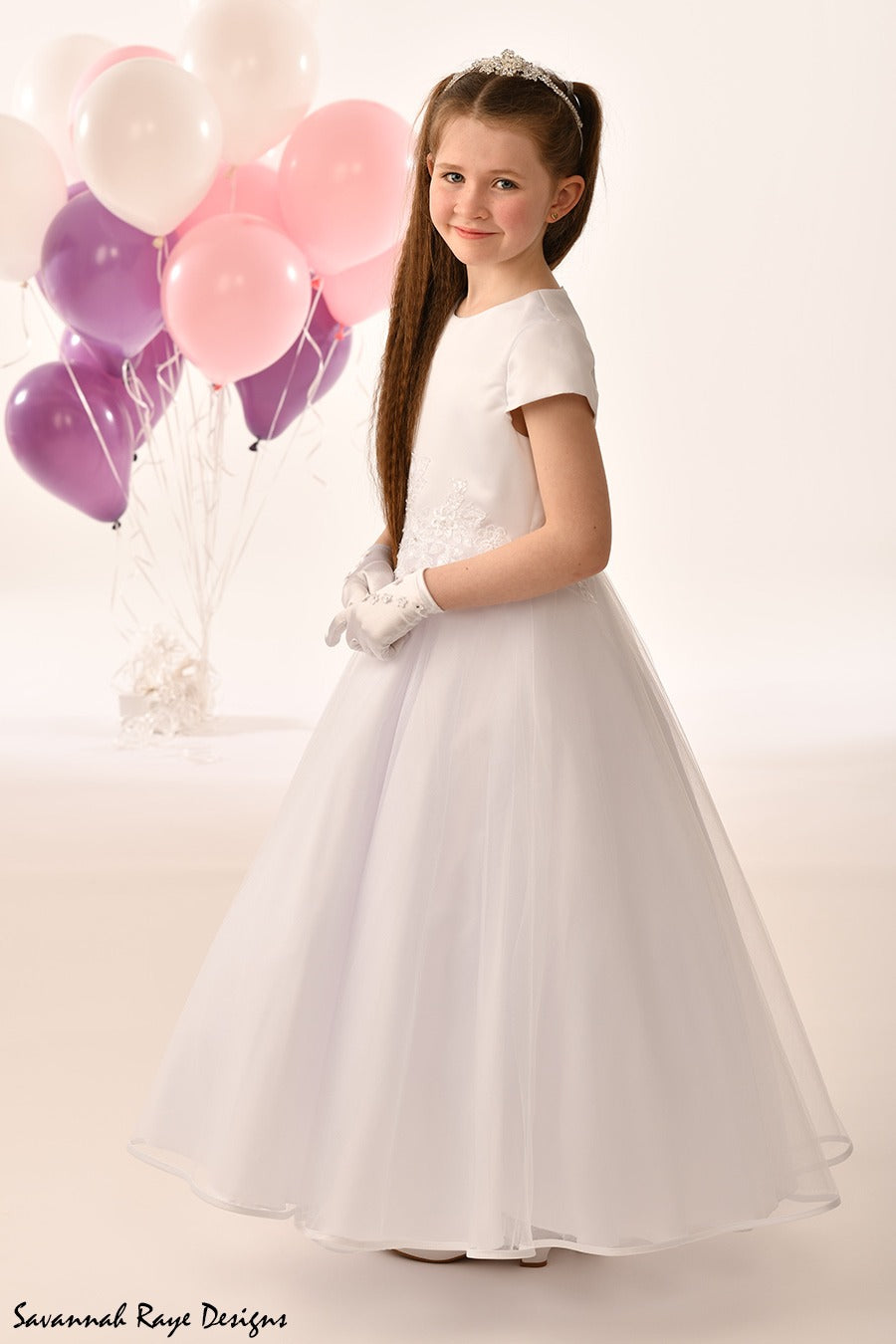 Savannah Raye By Linzi Jay Girls White Communion Dress:- SRD- Brooklyn