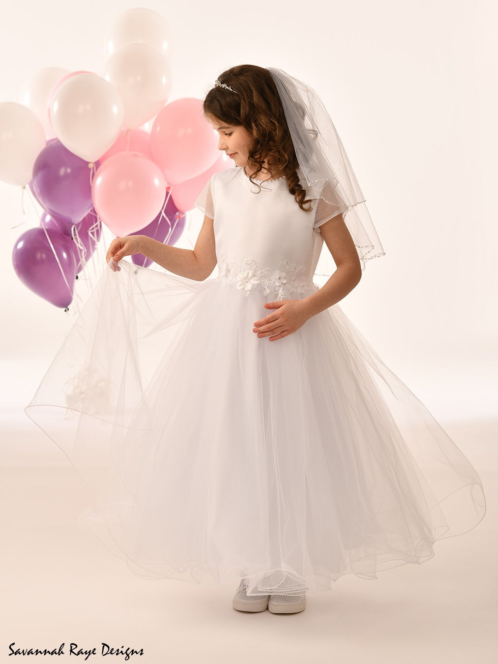 Savannah Raye By Linzi Jay Girls White Communion Dress:- SRD- Hazel