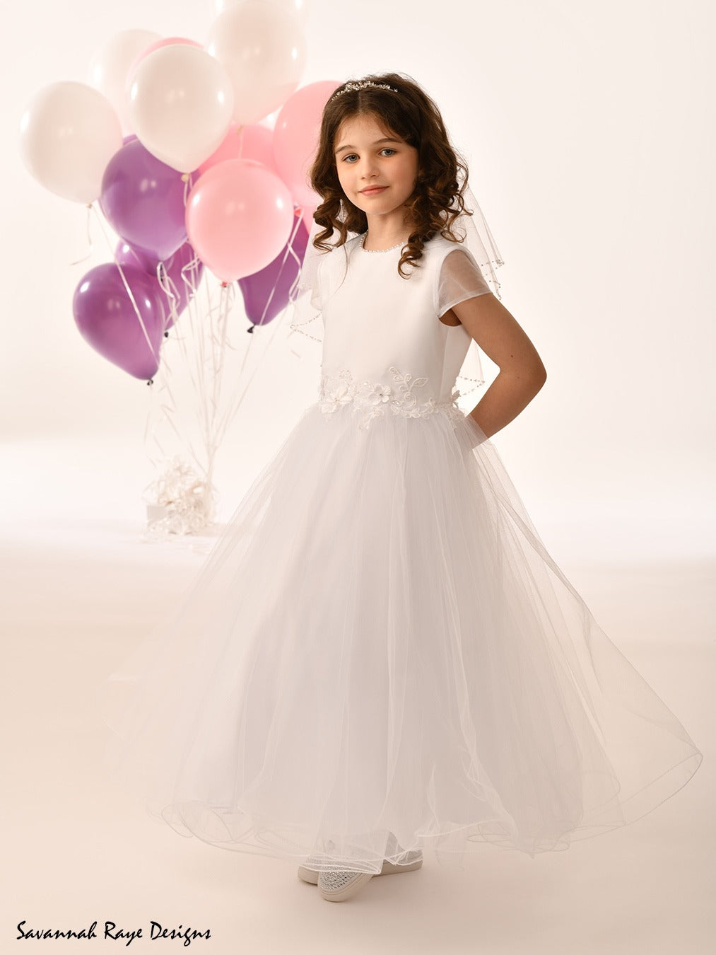 Savannah Raye By Linzi Jay Girls White Communion Dress:- SRD- Hazel