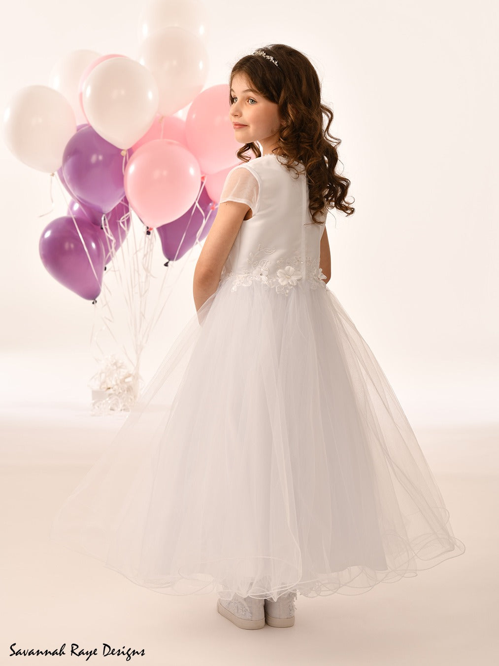 Savannah Raye By Linzi Jay Girls White Communion Dress:- SRD- Hazel
