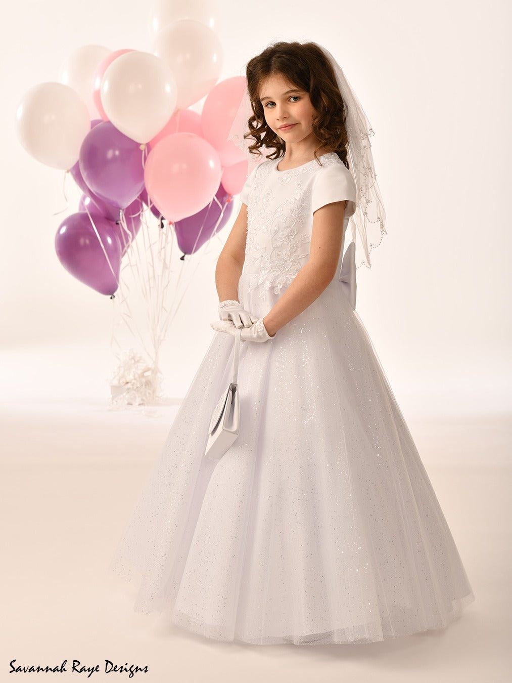 Savannah Raye By Linzi Jay Girls White Communion Dress:- SRD- Kingsley