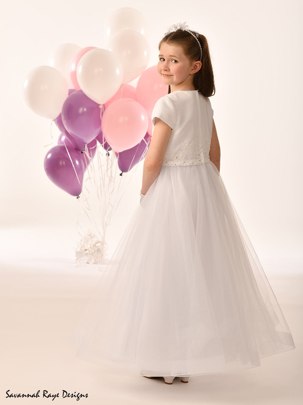 Savannah Raye By Linzi Jay Girls White Communion Dress:- SRD- Sophia