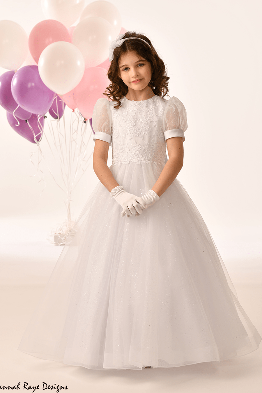Savannah Raye By Linzi Jay Girls White Communion Dress:- SRD- Violet
