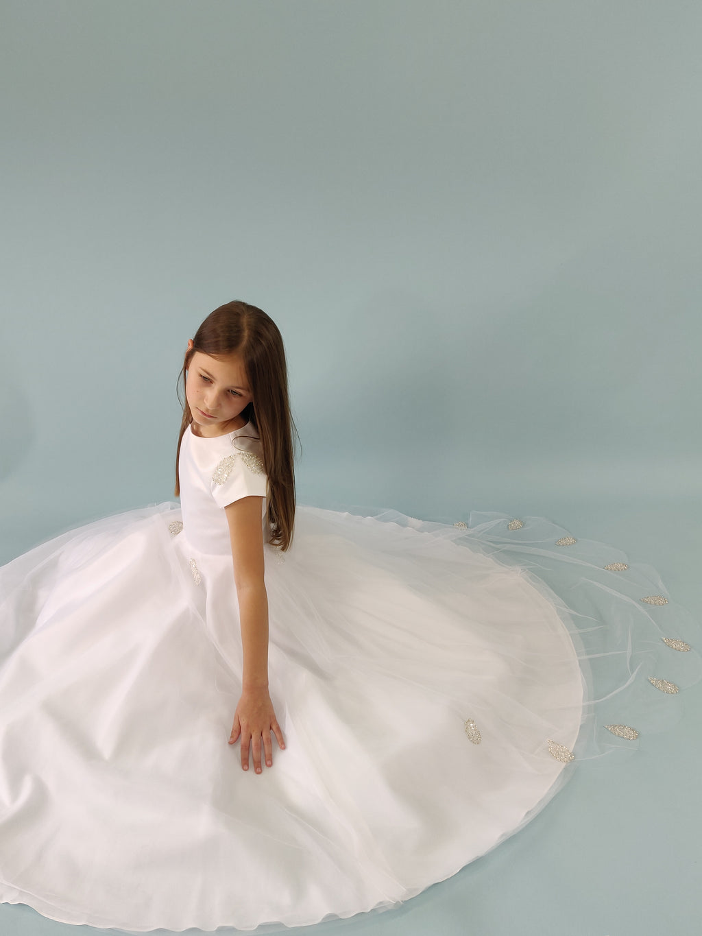 SALE COMMUNION DRESS Linzi Jay Girls White Communion Dress:- Zara Age 6 & 7