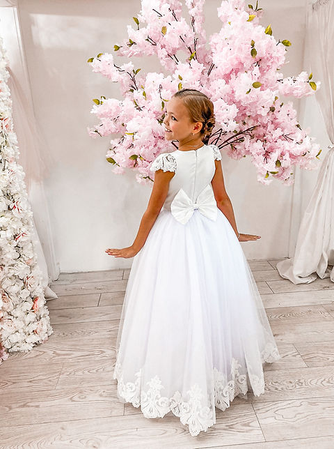 SALE COMMUNION DRESS Peridot Girls White Communion Dress:- Harper Age 7 & 11