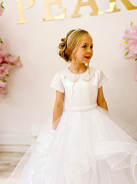 Crystal & Pearl Queen Of Hearts White Communion Dress