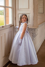 Load image into Gallery viewer, Crystal &amp; Pearl Valentina White Communion Dress (Satin Skirt)
