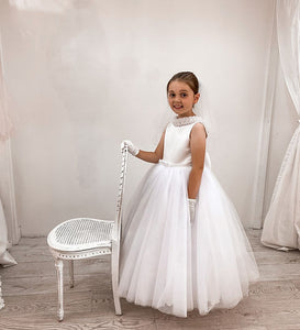 Crystal & Pearl Monroe White Communion Dress (Tulle Skirt)