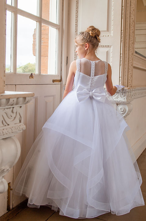 Crystal & Pearl Starlet White Communion Dress (Ruffle Tulle Skirt)
