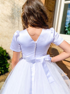 SALE COMMUNION DRESS Crystal & Pearl Blake White Communion Dress (Tulle Skirt)