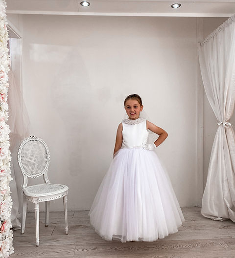 Crystal & Pearl Monroe White Communion Dress (Tulle Skirt)