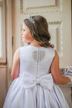 Load image into Gallery viewer, Crystal &amp; Pearl Valentina White Communion Dress (Satin Skirt)

