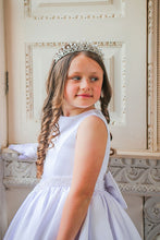 Load image into Gallery viewer, Crystal &amp; Pearl Valentina White Communion Dress (Satin Skirt)
