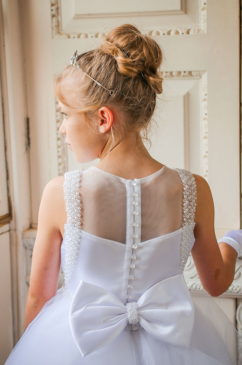 Crystal & Pearl Starlet White Communion Dress (Ruffle Tulle Skirt)