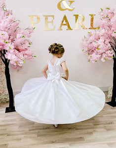 Crystal & Pearl Duchess White Communion Dress Communion Dress (Satin Skirt)