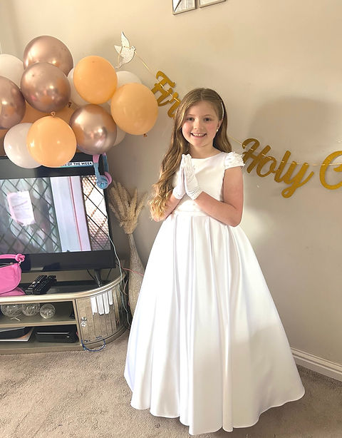 SALE COMMUNION DRESS Crystal & Pearl Isabella White Communion Dress Age 8