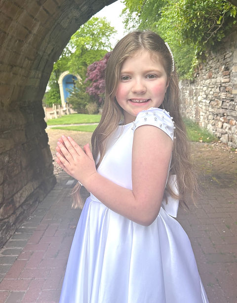 SALE COMMUNION DRESS Crystal & Pearl Isabella White Communion Dress Age 8