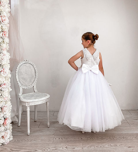Crystal & Pearl Monroe White Communion Dress (Tulle Skirt)