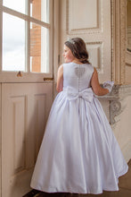 Load image into Gallery viewer, Crystal &amp; Pearl Valentina White Communion Dress (Satin Skirt)
