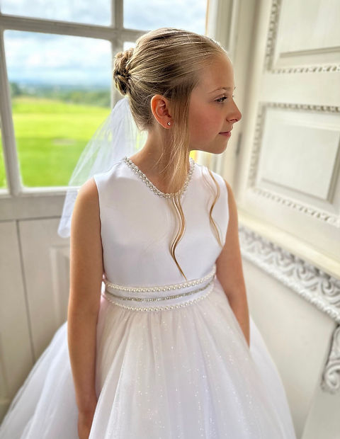 SALE COMMUNION DRESS Crystal & Pearl London White Communion Dress (tulle skirt) Age 9