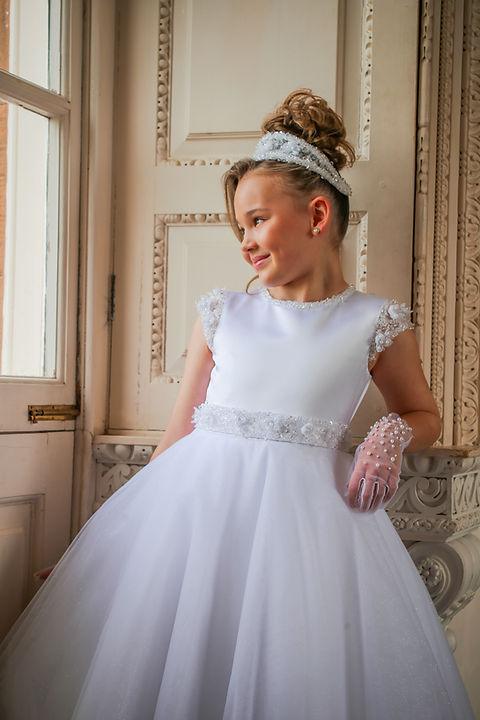 Crystal & Pearl Poliviana White Communion Dress (Tulle Skirt)