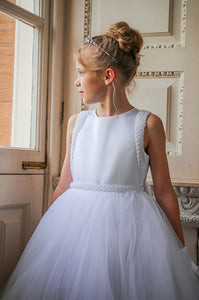 Crystal & Pearl Starlet White Communion Dress (Ruffle Tulle Skirt)