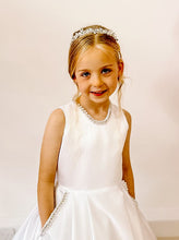 Load image into Gallery viewer, Crystal &amp; Pearl London White Communion Dress (satin skirt)
