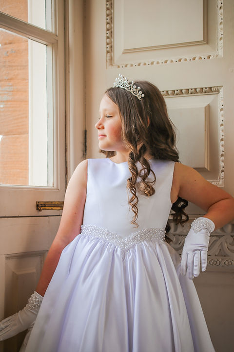 Crystal & Pearl Valentina White Communion Dress (Satin Skirt)