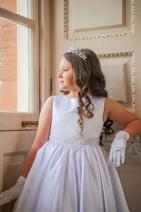 Crystal & Pearl Valentina White Communion Dress (Satin Skirt)