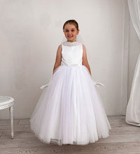 Load image into Gallery viewer, Crystal &amp; Pearl Monroe White Communion Dress (Tulle Skirt)
