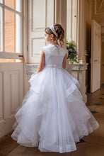 Load image into Gallery viewer, Crystal &amp; Pearl Decadence White Communion Dress (Ruffle Skirt)
