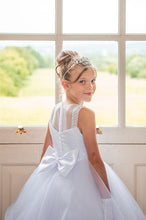 Load image into Gallery viewer, Crystal &amp; Pearl Starlet White Communion Dress (Ruffle Tulle Skirt)
