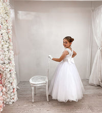 Load image into Gallery viewer, Crystal &amp; Pearl Monroe White Communion Dress (Tulle Skirt)
