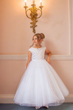 Load image into Gallery viewer, Crystal &amp; Pearl Iridessa White Communion Dress (Tulle Skirt)
