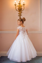 Load image into Gallery viewer, Crystal &amp; Pearl Iridessa White Communion Dress (Tulle Skirt)
