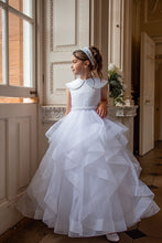 Load image into Gallery viewer, Crystal &amp; Pearl Decadence White Communion Dress (Ruffle Skirt)
