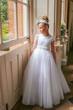 Load image into Gallery viewer, Crystal &amp; Pearl Poliviana White Communion Dress (Tulle Skirt)
