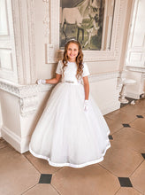 Load image into Gallery viewer, SALE COMMUNION DRESS Crystal &amp; Pearl Blake White Communion Dress (Tulle Skirt)
