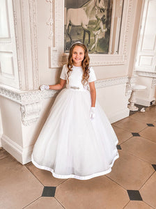 SALE COMMUNION DRESS Crystal & Pearl Blake White Communion Dress (Tulle Skirt)