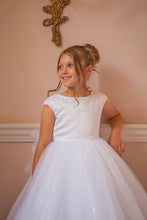 Load image into Gallery viewer, Crystal &amp; Pearl Iridessa White Communion Dress (Tulle Skirt)
