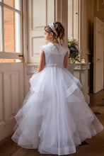 Load image into Gallery viewer, Crystal &amp; Pearl Decadence White Communion Dress (Ruffle Skirt)
