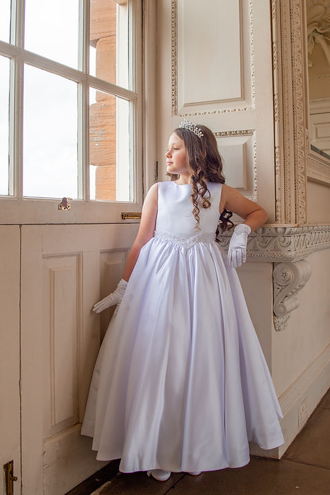 Crystal & Pearl Valentina White Communion Dress (Satin Skirt)