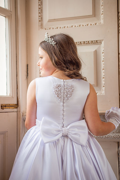 Crystal & Pearl Valentina White Communion Dress (Satin Skirt)