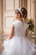 Load image into Gallery viewer, Crystal &amp; Pearl Decadence White Communion Dress (Ruffle Skirt)
