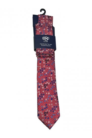 1880 Club Boys Tie & Pocket Square:- Pink Floral