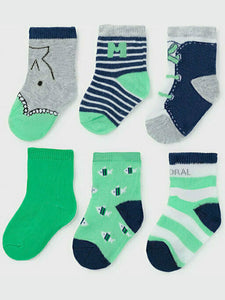 SUMMER SALE Mayoral Set of 6 newborn socks boy:- Green