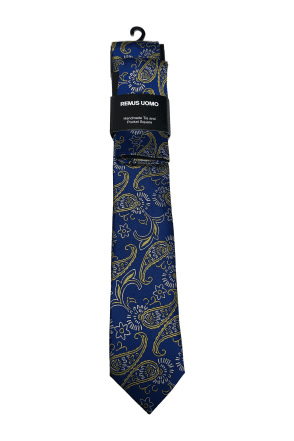 1880 Club Boys Tie & Pocket Square:- Blue & Yellow