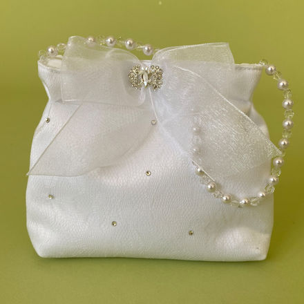 Linzi Jay Girls White Tulle and Organza Bag with Beaded Handle:- LD35WT