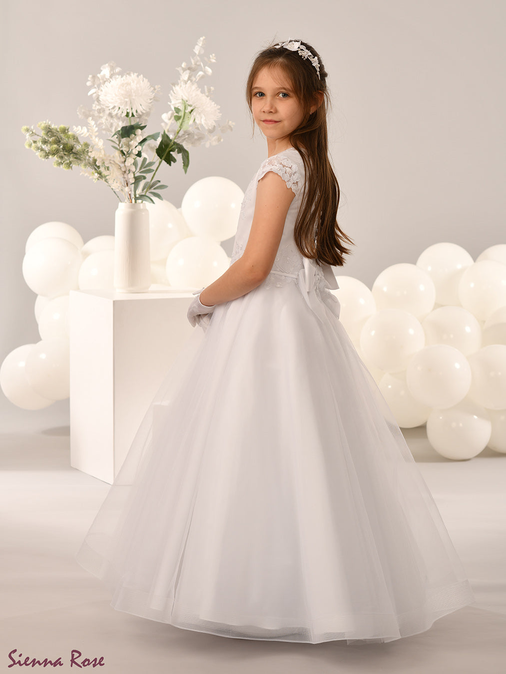 Sienna Rose By Sweetie Pie Girls White Communion Dress:- SR750