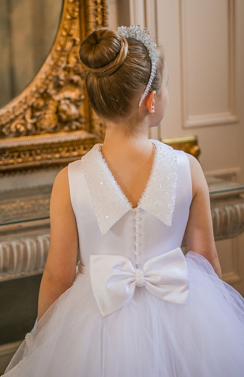 Crystal & Pearl Cristelle White Communion Dress (Tulle Ruffle Skirt)